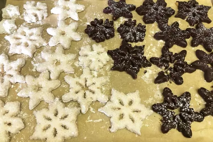 Chocolate-dipped Snowflakes